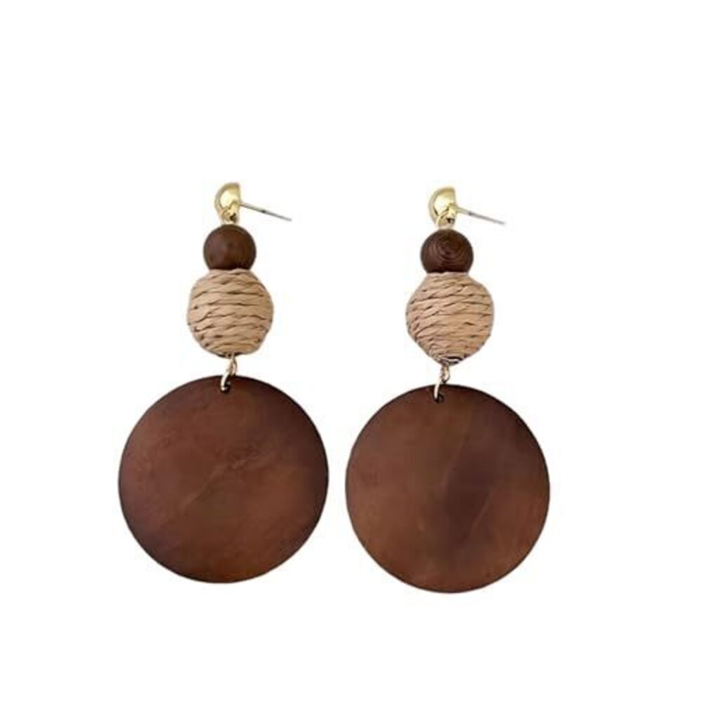 8072 Vintage Brown Wooden Earrings Retro African Bohemian Round Circle